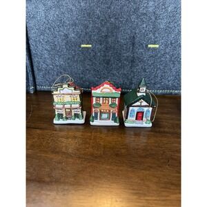 Kwik Fill Traditional Village Ornament 1993 Church Hall Store Inn‎ Set Of 3